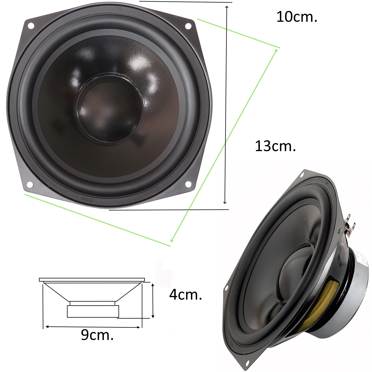 Нискочестотен басов говорител 4" 10cm. 4ohm. square