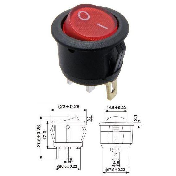 Превключвател 12V 20A червен кръгъл