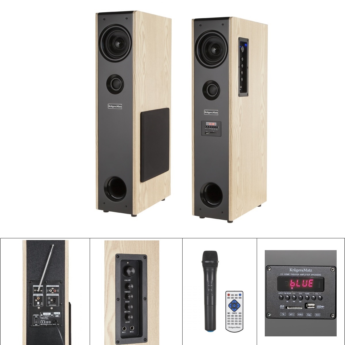 Тонколони активни с усилвател и микрофон KRUGER MATZ WAVE 2.0 цвят бял клен
