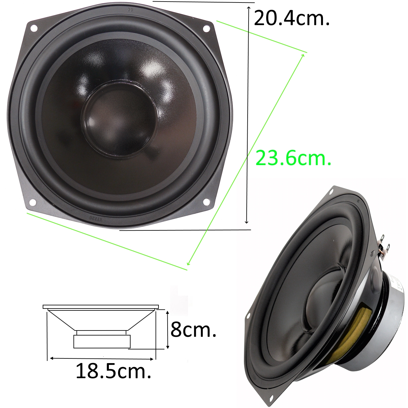 Нискочестотен басов говорител 8" 20cm. 8ohm. square