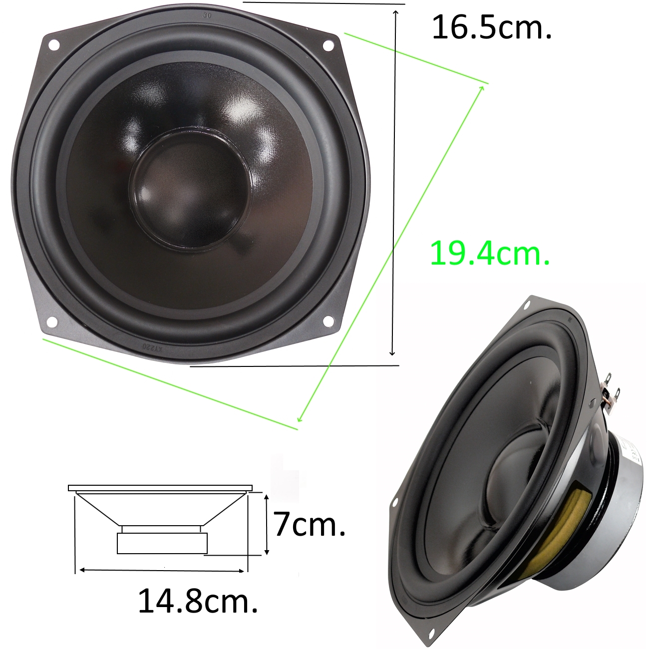 Нискочестотен басов говорител 6.5" 16.5cm. 4ohm. square