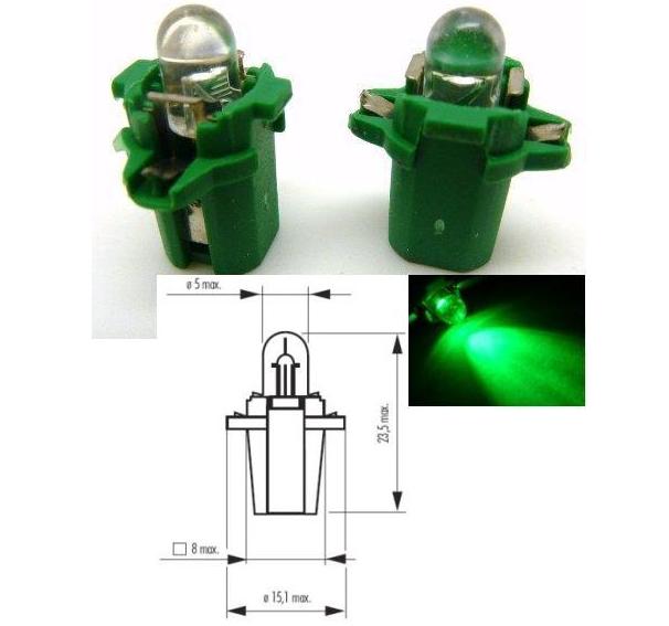 Светодиодна крушка авто B8.3D зелен
