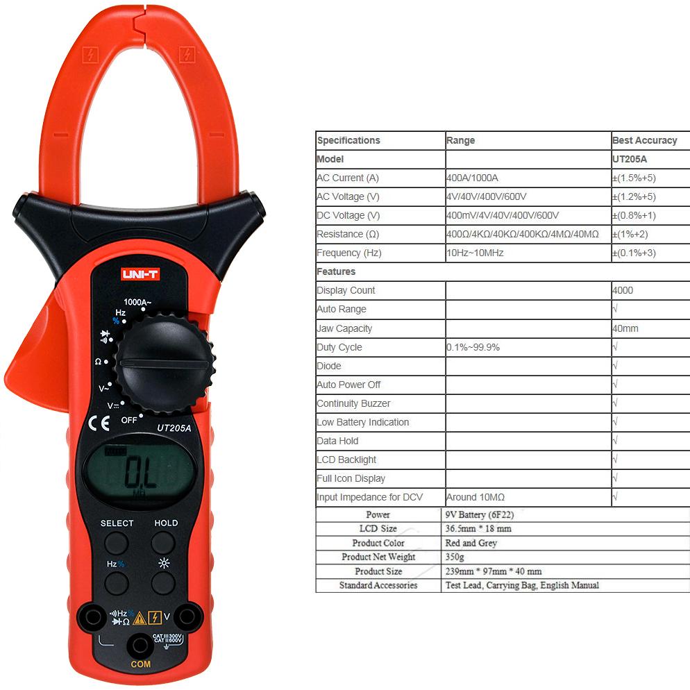 Мултицет амперклещи UT205A UNI-T